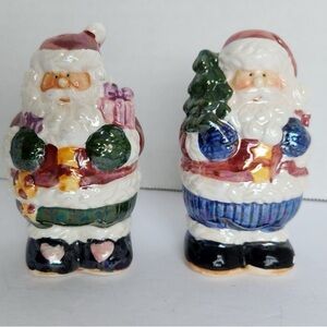 Vintage Colorful Christmas Lusterware Santa Claus Ceramic Salt & Pepper Shakers